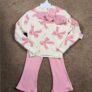 Pink Bow Sweater and Pants Set Sz 24 months baby girl